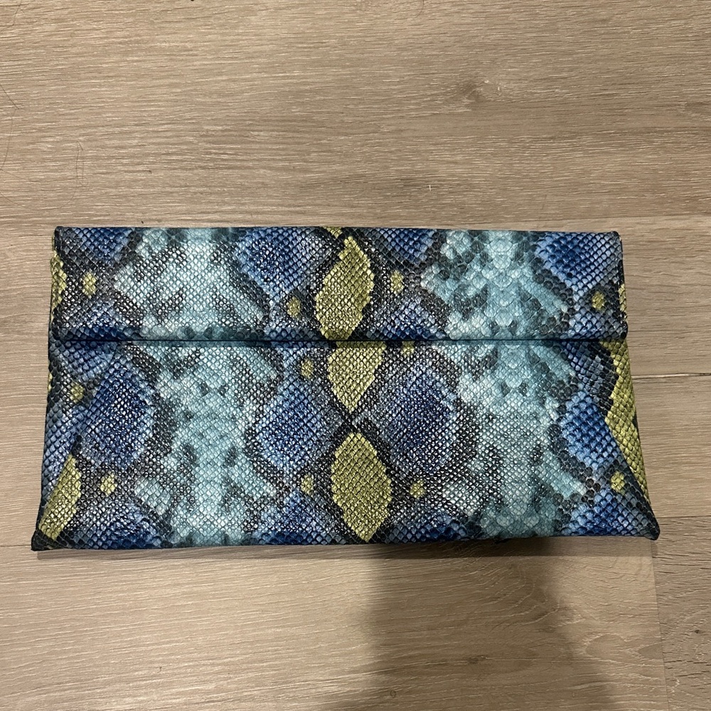 Aqua Blue and Yellow Snakeskin Clutch
